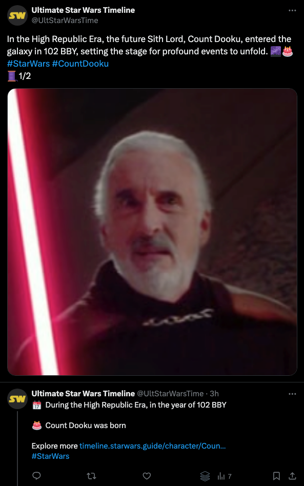 Tweet of Count Dooku's timeline